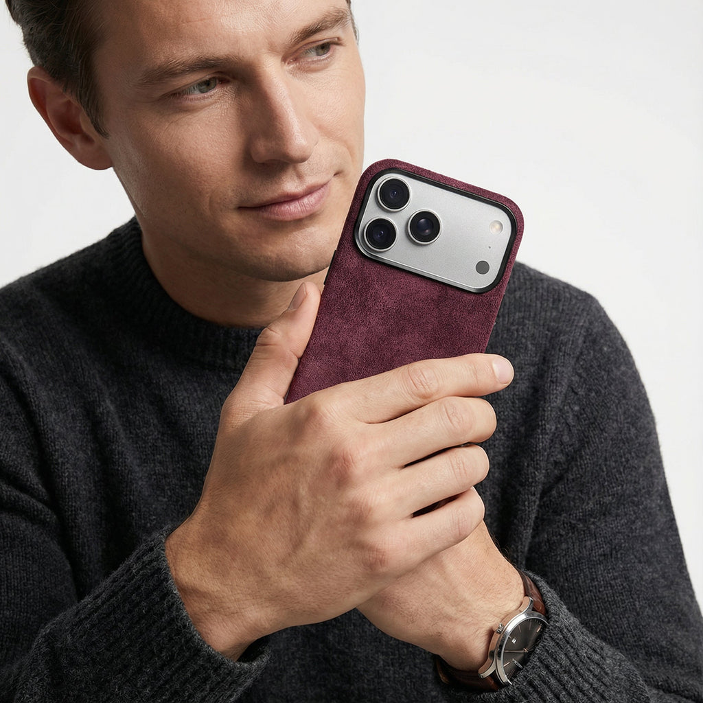 Phone Alcantara Case - Wine Red