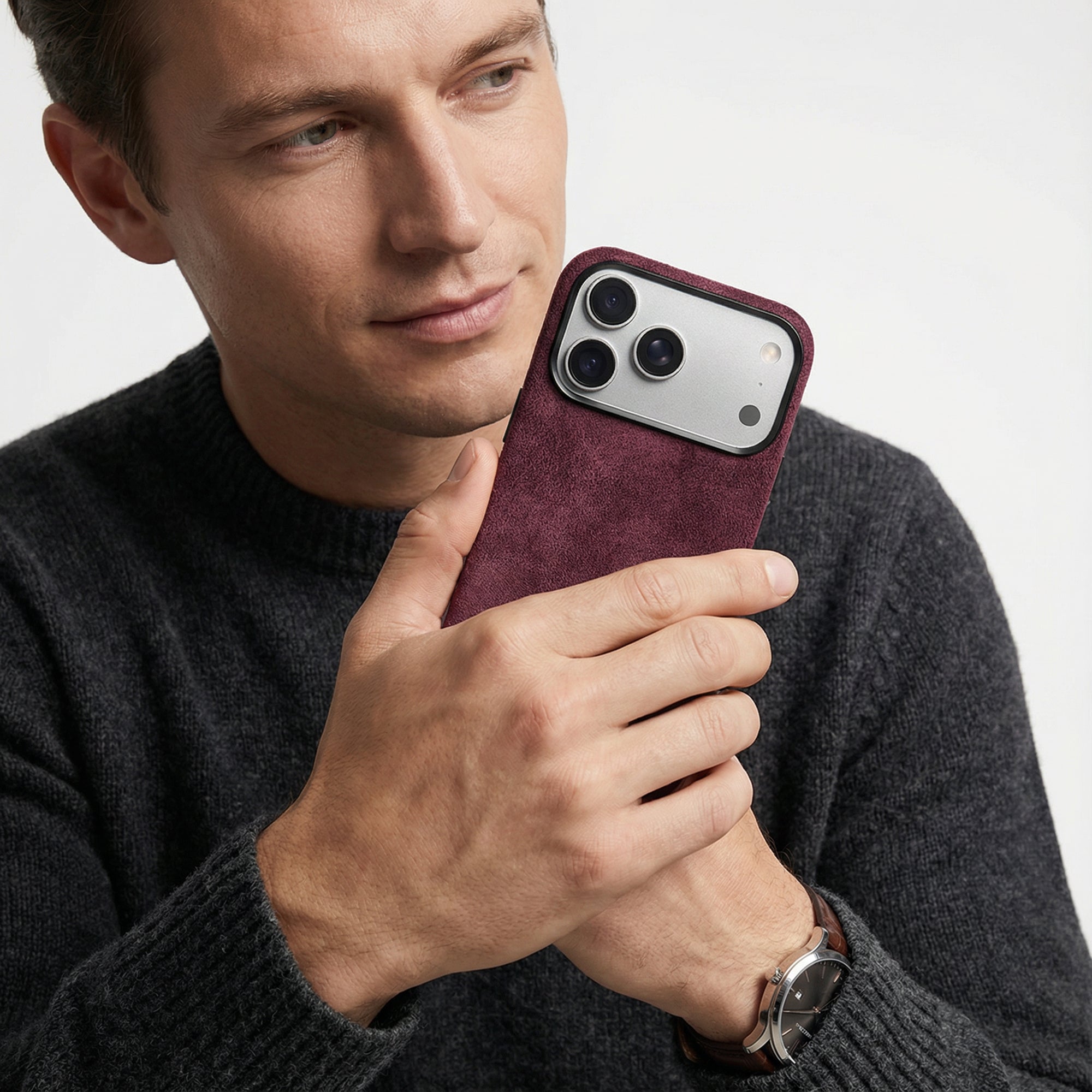 Phone Alcantara Case - Wine Red
